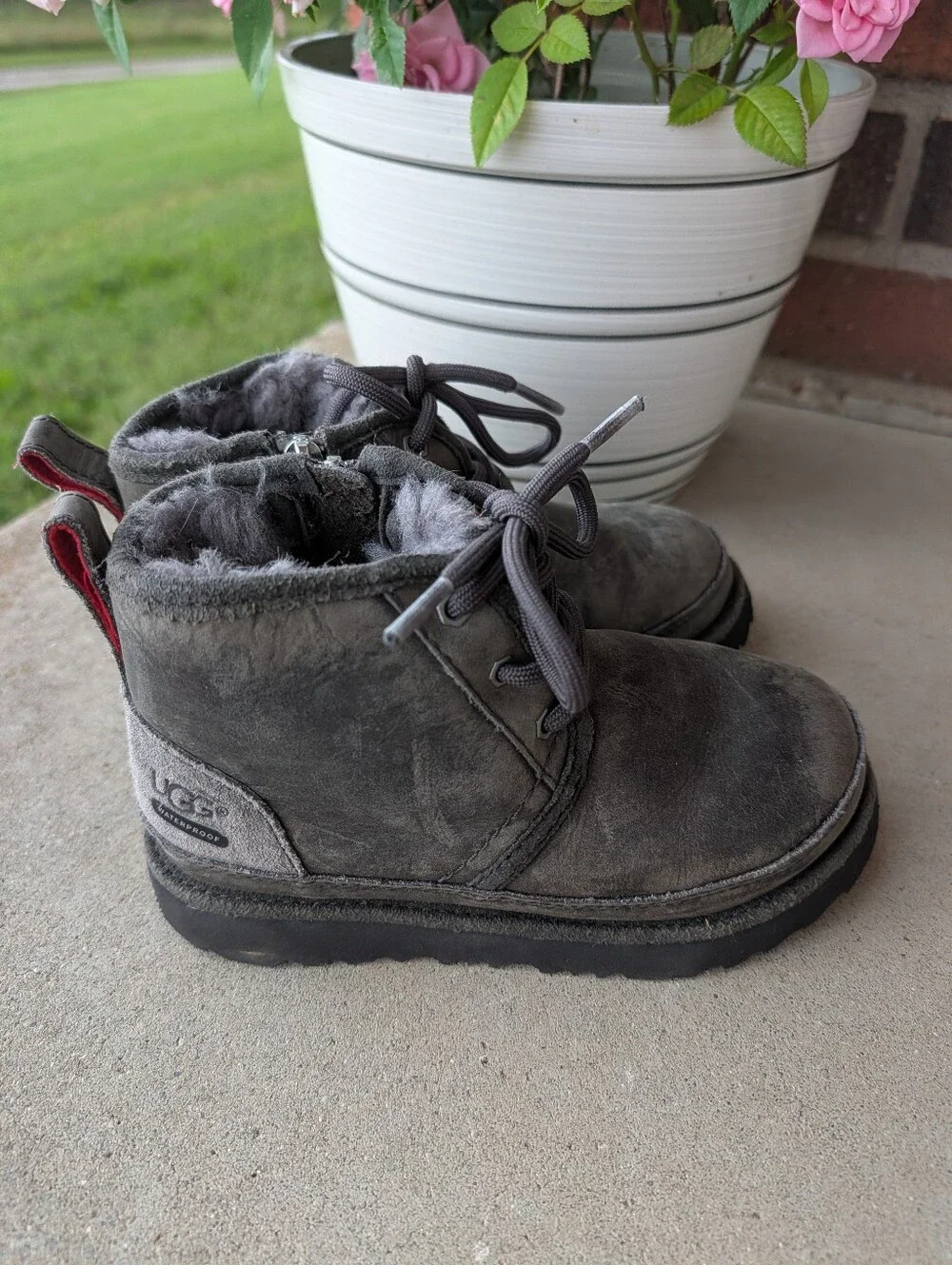 🥰EUC UGG Australia Neumel II Waterproof Lace Up Suede/Sherpa Ankle Boots, 12K